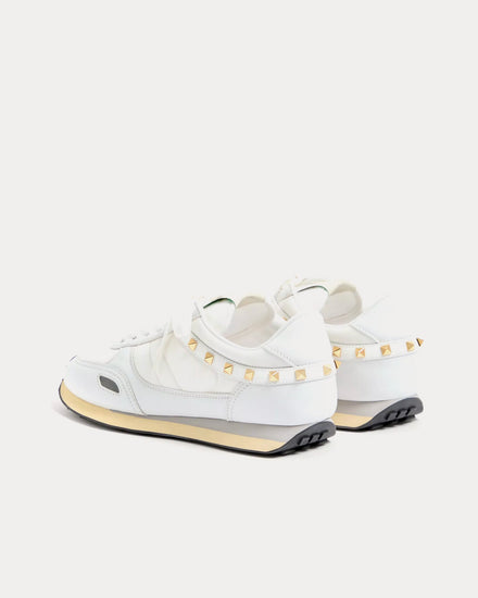Valentino Stud Up Leather & Nylon White Low Top Sneakers - 4