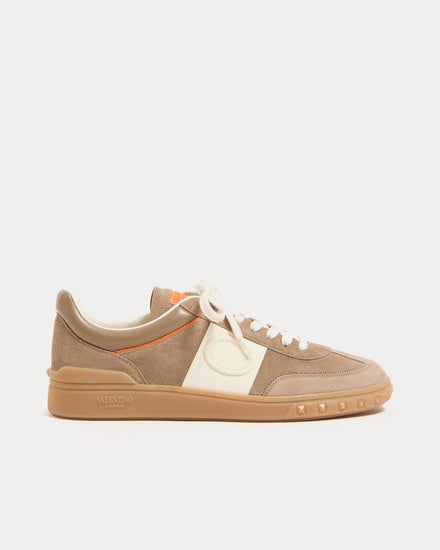 Valentino Upvillage Split Leather & Calfskin Nappa Leather Khaki / Ivory Low Top Sneakers - 1