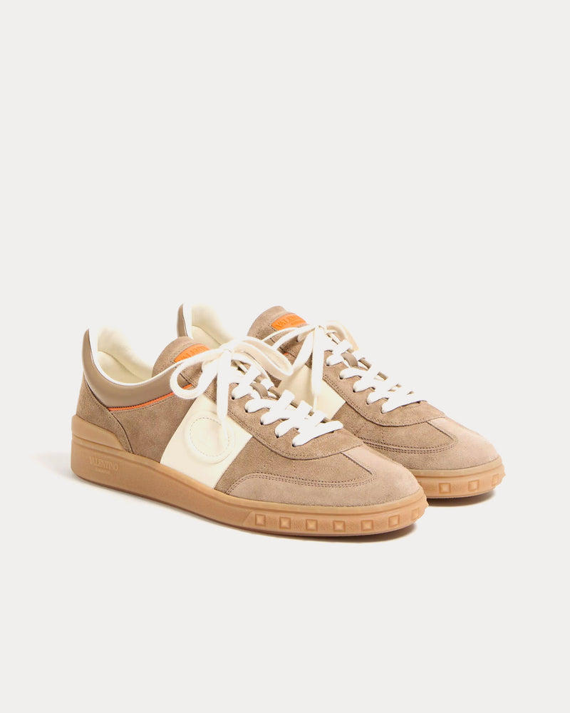 Valentino Upvillage Split Leather & Calfskin Nappa Leather Khaki / Ivory Low Top Sneakers - 3