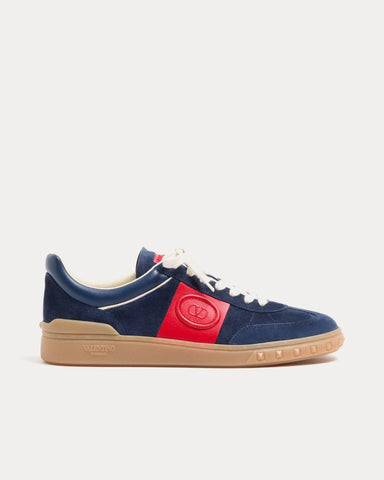 Valentino Upvillage Split Leather & Calfskin Nappa Leather Cobalt / Coral Low Top Sneakers