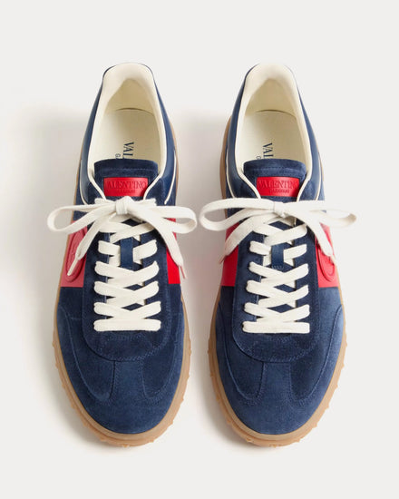 Valentino Upvillage Split Leather & Calfskin Nappa Leather Cobalt / Coral Low Top Sneakers - 2