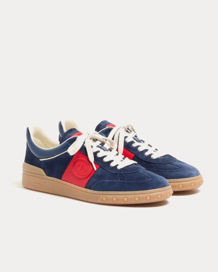 Valentino Upvillage Split Leather & Calfskin Nappa Leather Cobalt / Coral Low Top Sneakers - 3