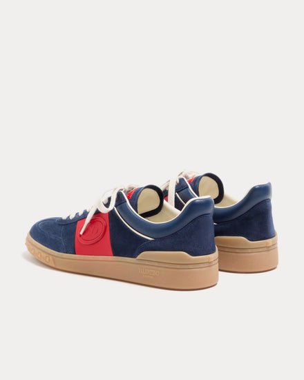 Valentino Upvillage Split Leather & Calfskin Nappa Leather Cobalt / Coral Low Top Sneakers - 4