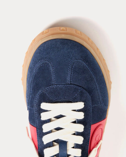Valentino Upvillage Split Leather & Calfskin Nappa Leather Cobalt / Coral Low Top Sneakers - 5