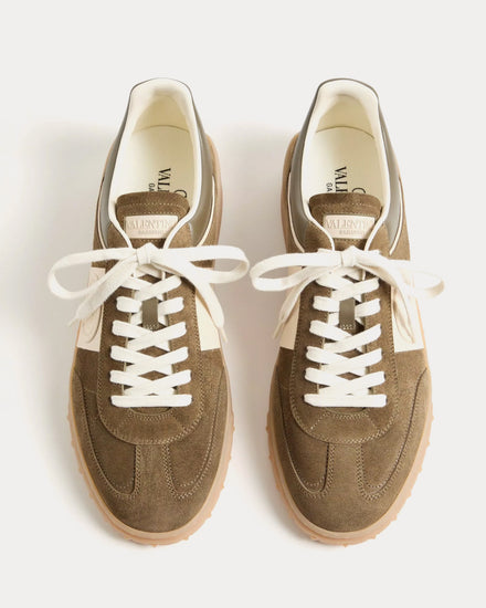 Valentino Upvillage Split Leather & Calfskin Nappa Leather Military Green / Ivory Low Top Sneakers - 2