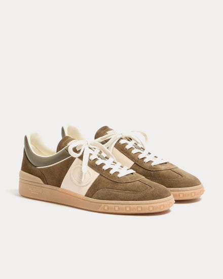 Valentino Upvillage Split Leather & Calfskin Nappa Leather Military Green / Ivory Low Top Sneakers - 3