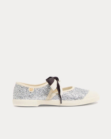 Valentino Bay By Bay Ballerina in Glitter Fabric Silver Slip Ons