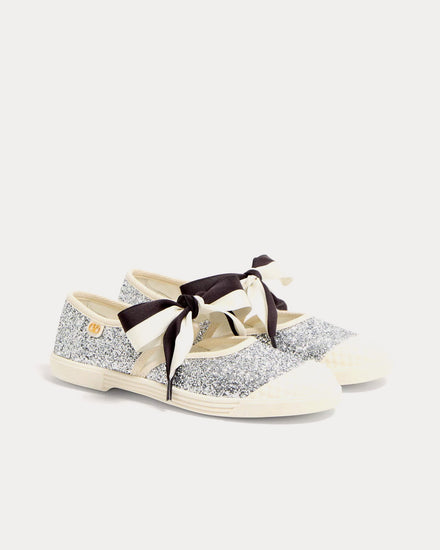 Valentino Bay By Bay Ballerina in Glitter Fabric Silver Slip Ons - 3
