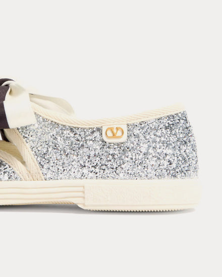 Valentino Bay By Bay Ballerina in Glitter Fabric Silver Slip Ons - 4