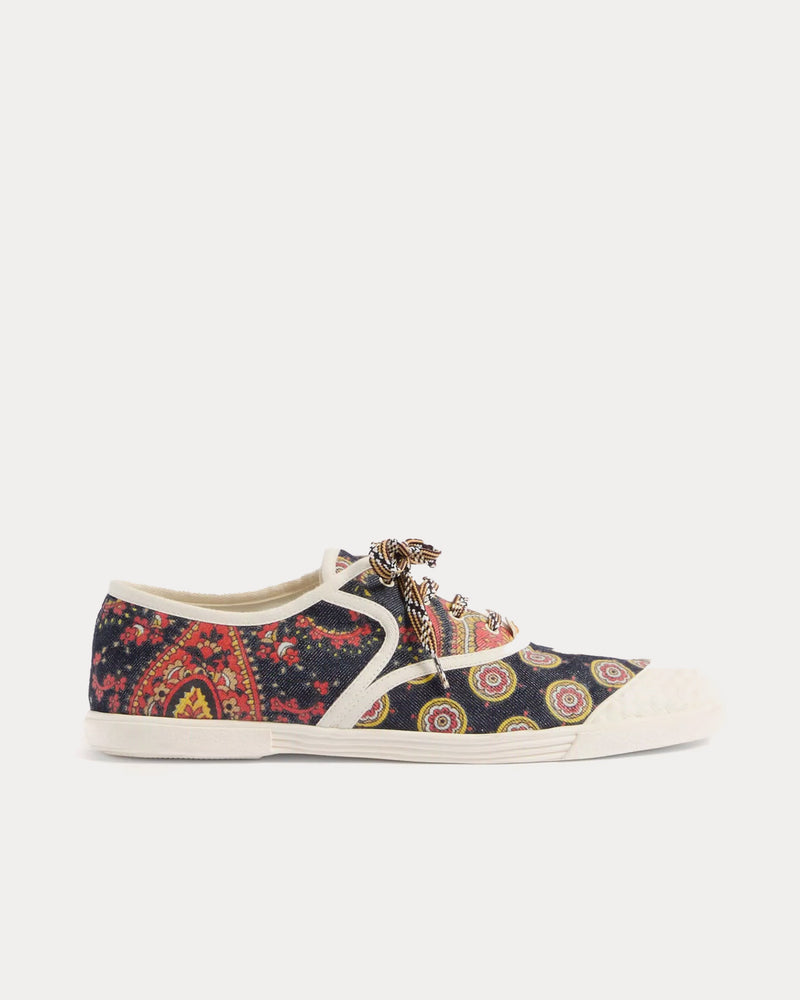Valentino Bay By Bay Voyage Imaginaire Denim Fabric Navy / Multi / Ivory Low Top Sneakers - 1