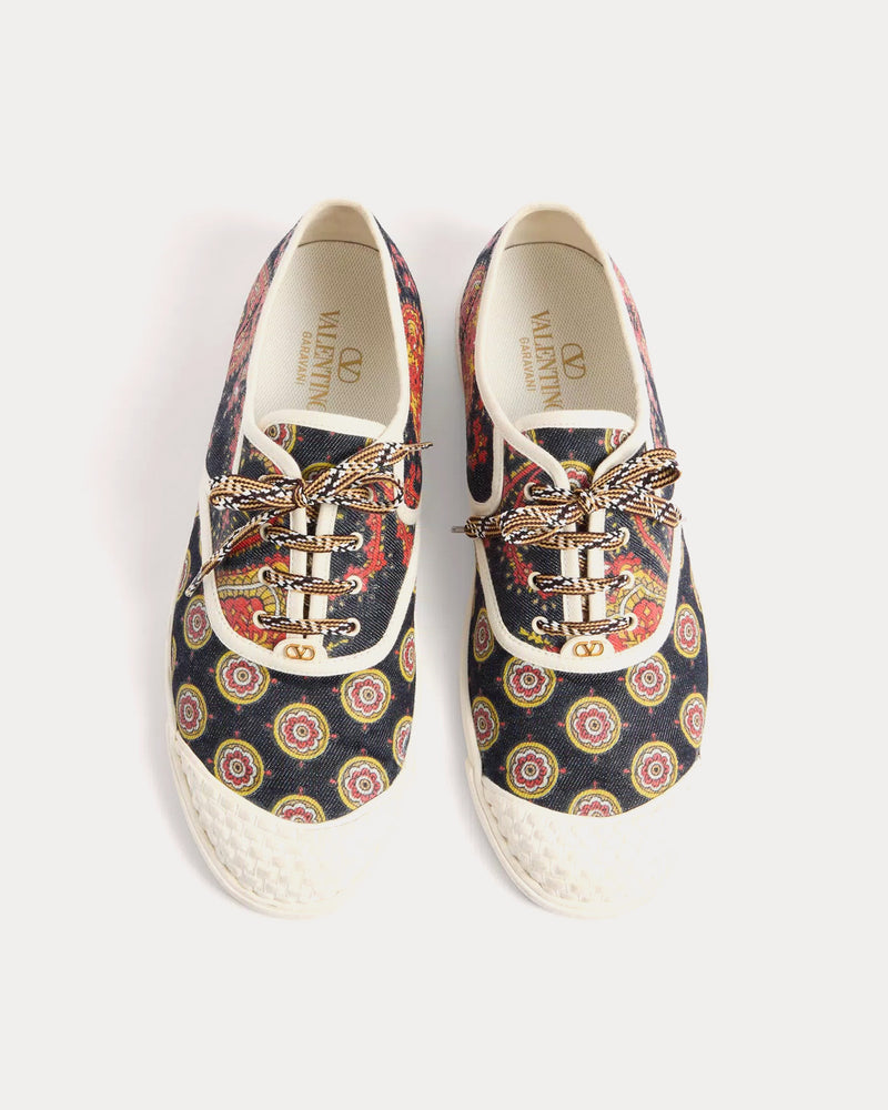 Valentino Bay By Bay Voyage Imaginaire Denim Fabric Navy / Multi / Ivory Low Top Sneakers - 2