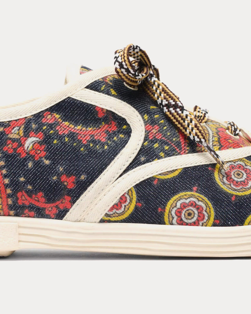 Valentino Bay By Bay Voyage Imaginaire Denim Fabric Navy / Multi / Ivory Low Top Sneakers - 4