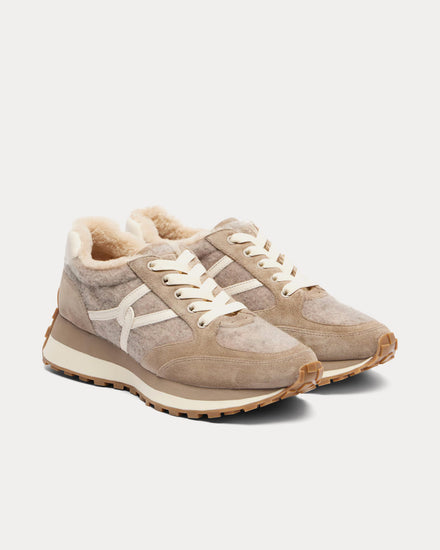 Veronica Beard Valentina Suede & Shearling Cobblestone Grey Low Top Sneakers - 2