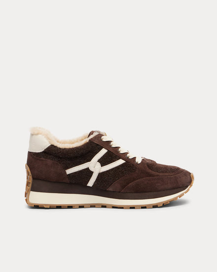 Veronica Beard Valentina Suede & Shearling Espresso Brown Low Top Sneakers - 1