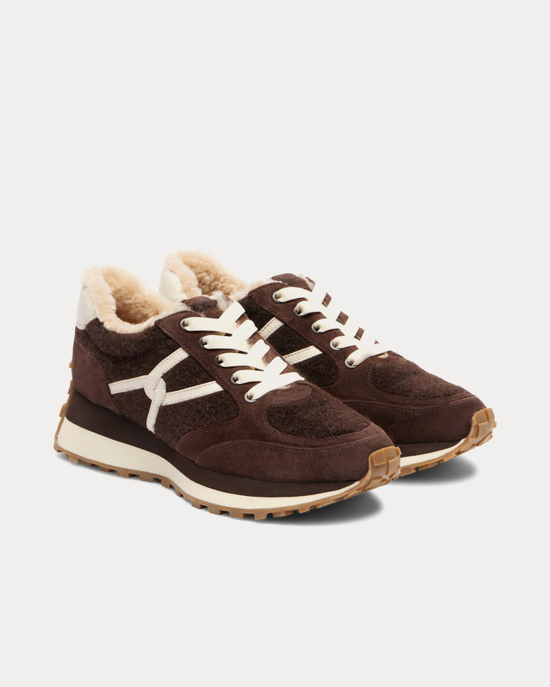 Veronica Beard Valentina Suede & Shearling Espresso Brown Low Top Sneakers - 2