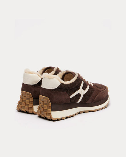 Veronica Beard Valentina Suede & Shearling Espresso Brown Low Top Sneakers - 3