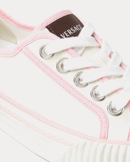 Versace Goliath Canvas White / Pink Low Top Sneakers - 5