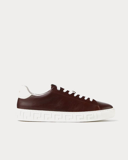 Versace Greca Leather Brown Low Top Sneakers - 1