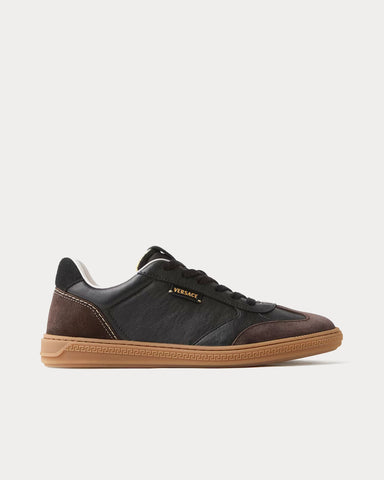 Versace Greca Court Nappa & Suede Black / Brown Low Top Sneakers