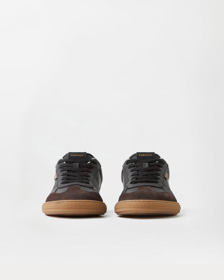 Versace Greca Court Nappa & Suede Black / Brown Low Top Sneakers - 3