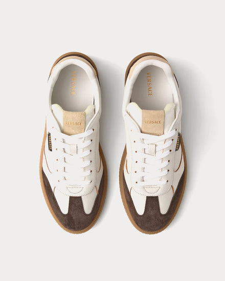 Versace Greca Court Nappa & Suede Brown / White Low Top Sneakers - 2