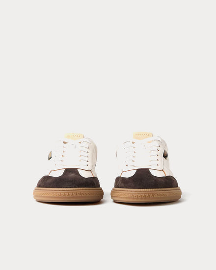 Versace Greca Court Nappa & Suede Brown / White Low Top Sneakers - 3
