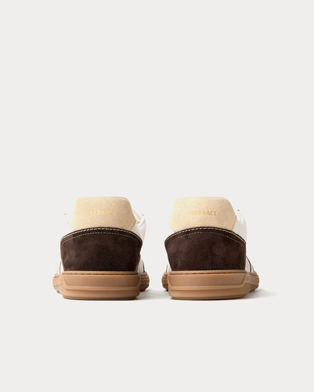 Versace Greca Court Nappa & Suede Brown / White Low Top Sneakers - 4
