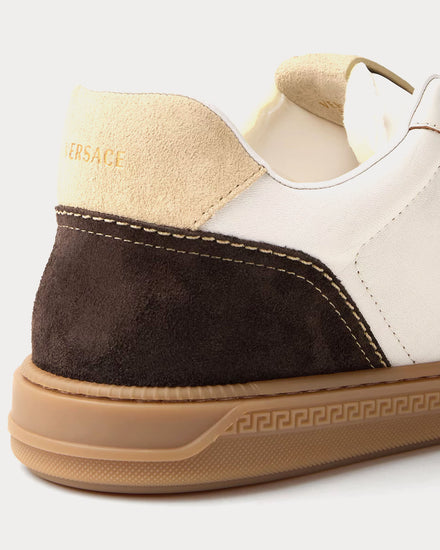 Versace Greca Court Nappa & Suede Brown / White Low Top Sneakers - 5