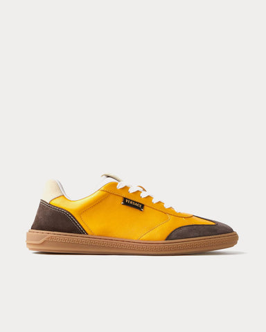 Versace Greca Court Nappa & Suede Yellow Low Top Sneakers