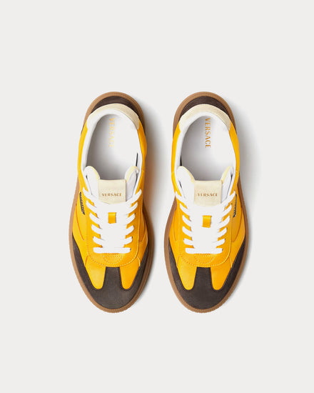 Versace Greca Court Nappa & Suede Yellow Low Top Sneakers - 2