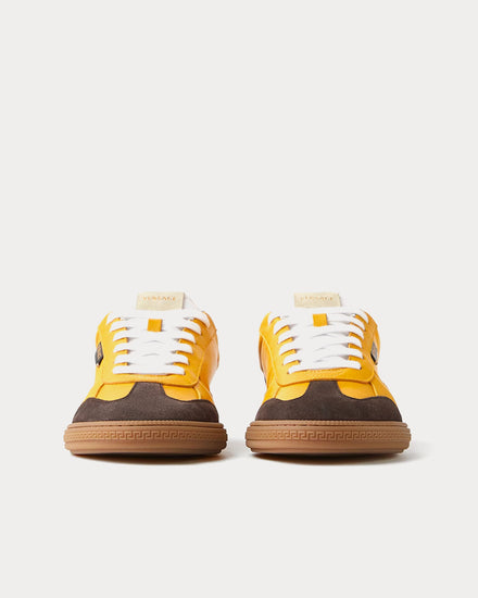 Versace Greca Court Nappa & Suede Yellow Low Top Sneakers - 3