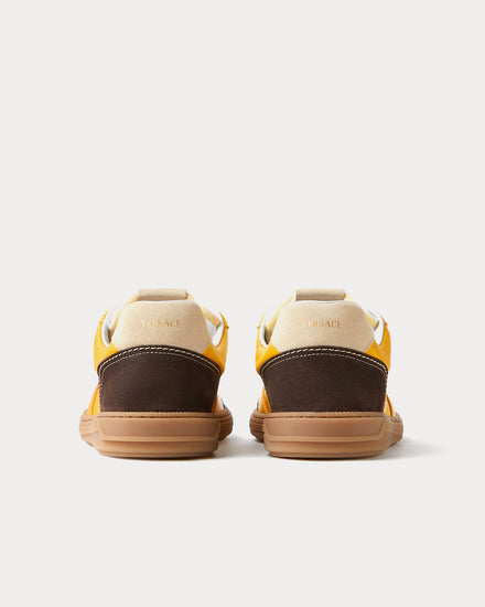 Versace Greca Court Nappa & Suede Yellow Low Top Sneakers - 4