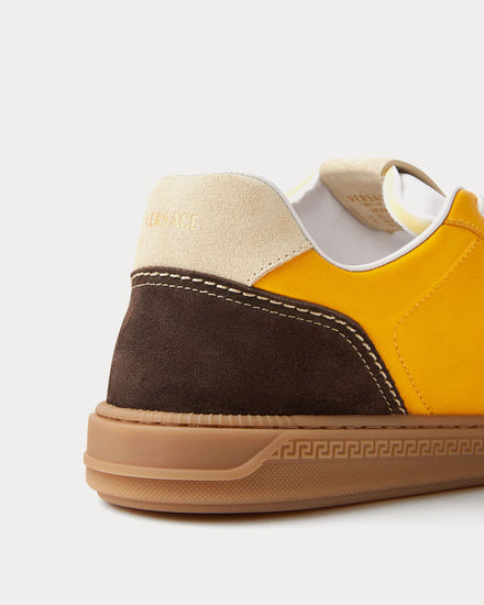 Versace Greca Court Nappa & Suede Yellow Low Top Sneakers - 5