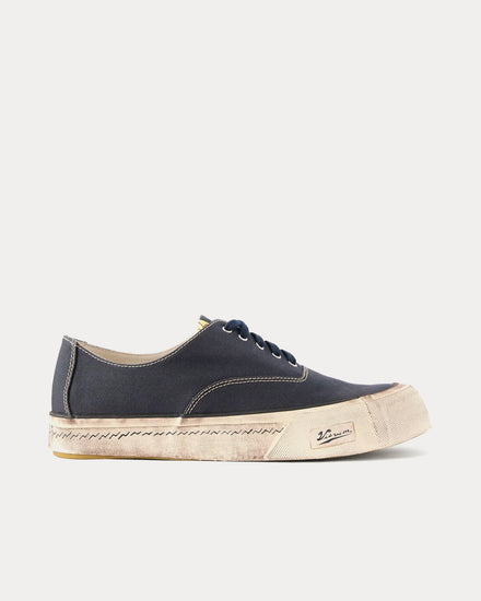 Visvim Logan Distressed Canvas Navy Low Top Sneakers - 1