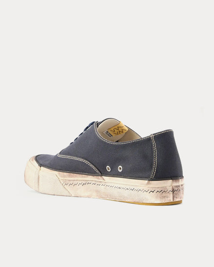 Visvim Logan Distressed Canvas Navy Low Top Sneakers - 4