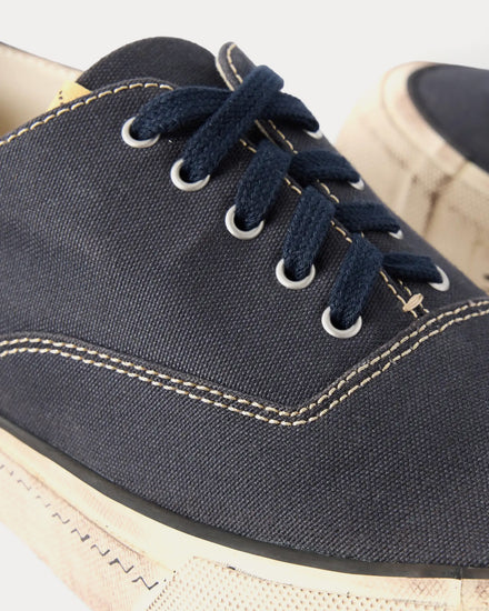 Visvim Logan Distressed Canvas Navy Low Top Sneakers - 6