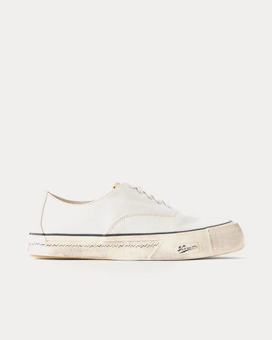 Visvim Logan Distressed Canvas White Low Top Sneakers
