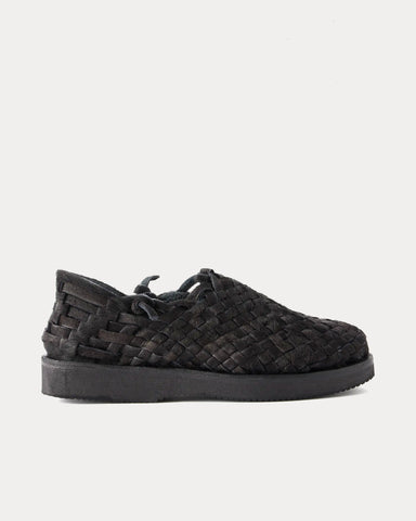 Yuketen Huarache Woven Calf Hair Black Sandals