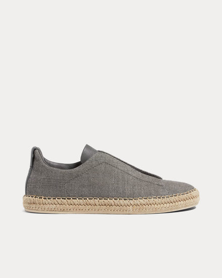 Zegna Triple Stitch Linen & Leather Grey Mélange Espadrilles - 1
