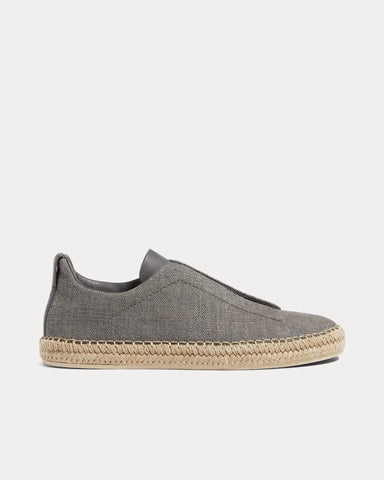 Zegna Triple Stitch Linen & Leather Grey Mélange Espadrilles