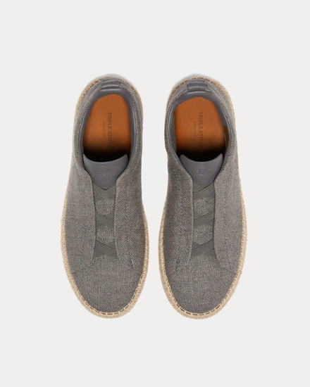Zegna Triple Stitch Linen & Leather Grey Mélange Espadrilles - 2