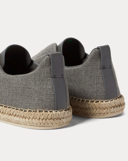 Zegna Triple Stitch Linen & Leather Grey Mélange Espadrilles - 4