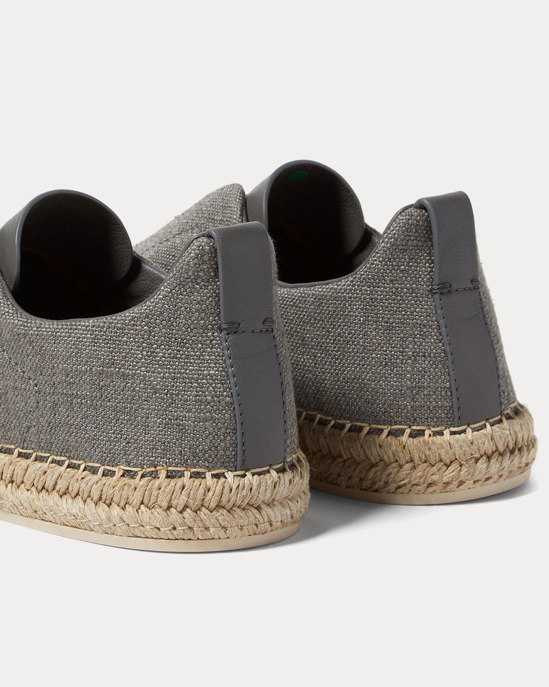 Zegna Triple Stitch Linen & Leather Grey Mélange Espadrilles - 4