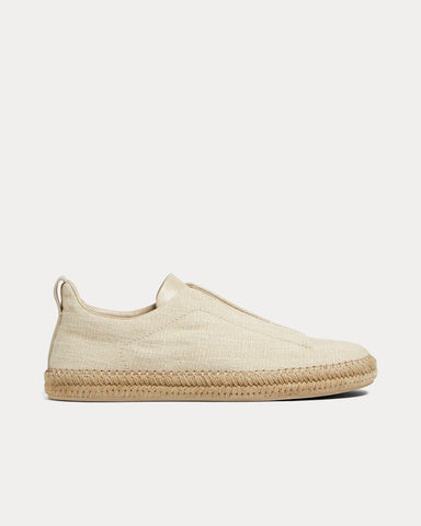 Zegna Triple Stitch Linen & Leather Off White Espadrilles