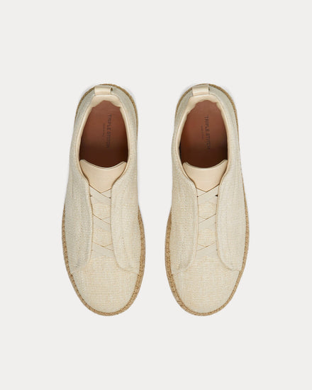 Zegna Triple Stitch Linen & Leather Off White Espadrilles - 2