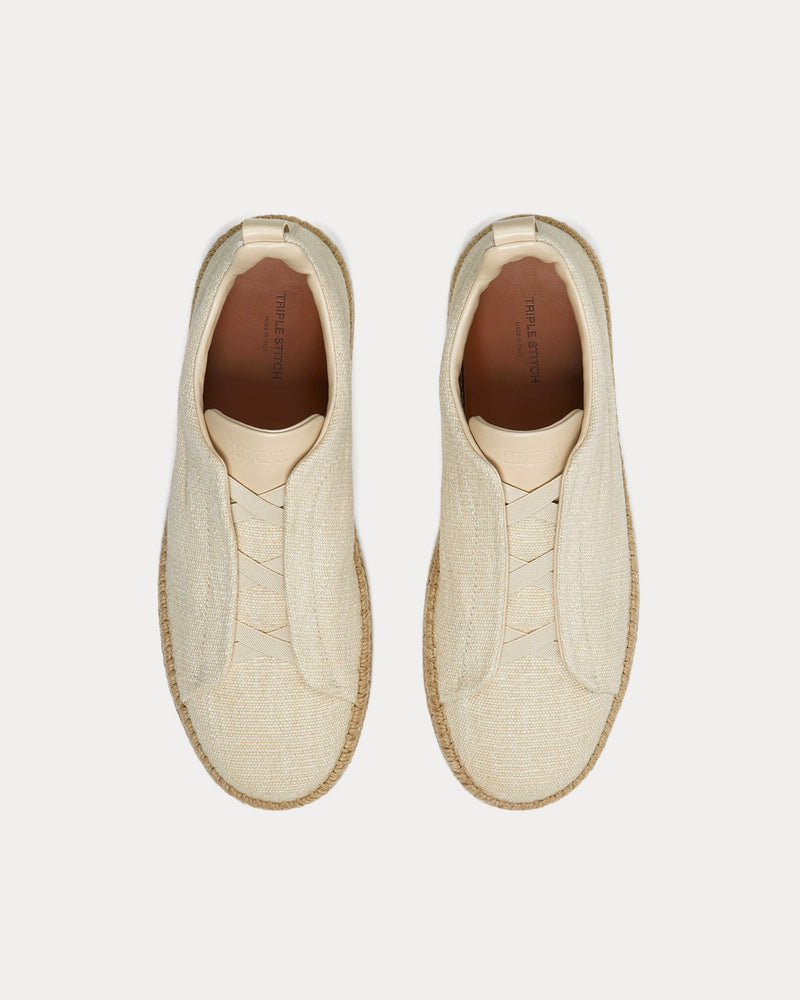 Zegna Triple Stitch Linen & Leather Off White Espadrilles - 2
