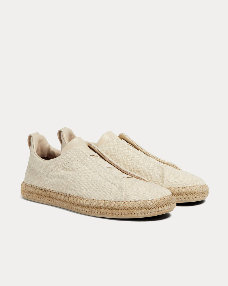 Zegna Triple Stitch Linen & Leather Off White Espadrilles - 3