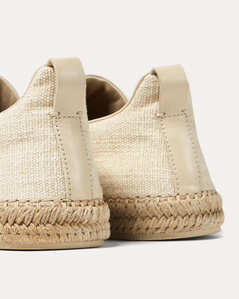 Zegna Triple Stitch Linen & Leather Off White Espadrilles - 4