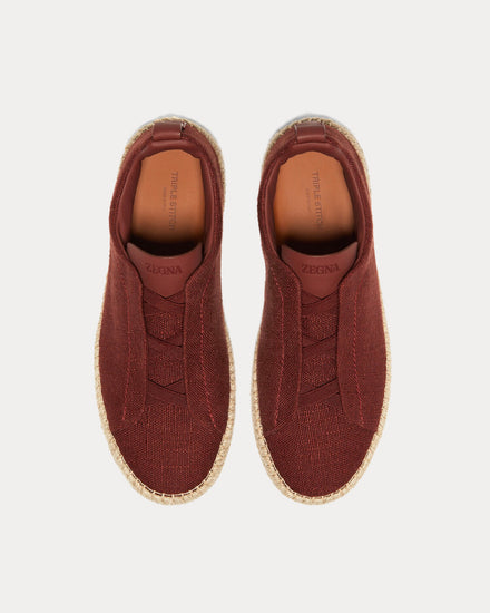 Zegna Triple Stitch Linen & Leather Red Viscose Espadrilles - 2