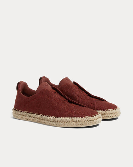 Zegna Triple Stitch Linen & Leather Red Viscose Espadrilles - 3
